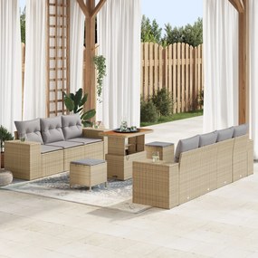 vidaXL Set de canapea de grădină, 10 piese, cu perne, din rattan poliacrilic bej și acacia