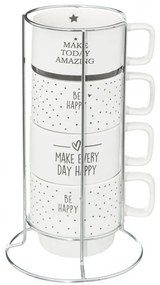 Set 4 cani Happy, ceramica, suport metalic, 7 x 8 cm, 220 ml