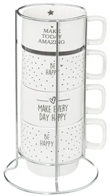 Set 4 cani Happy, ceramica, suport metalic, 7 x 8 cm, 220 ml