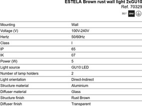 Aplica perete exterior IP65, 2xGU10 ESTELA maro ruginiu