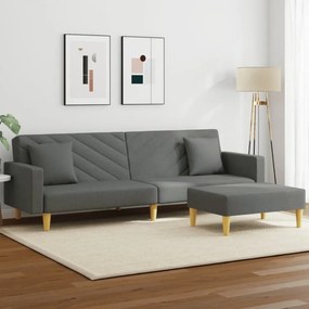 Canapea extensibilă 2 locuri/perne/taburet, gri închis, textil