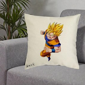 Perna Personalizata Dragon Ball Goku Super Saiyan 2 Lupta, 40x40 cm, Ecru, Husa Detasabila, Perna Inclusa, BEKZ®