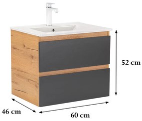 Dulap inferior Vario Forte 60 cu lavoar stejar-antracit