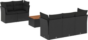 vidaXL Set mobilier de grădină cu perne, 6 piese, negru, poliratan