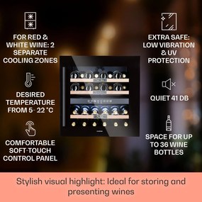 Klarstein Vinsider 36 Onyx Edition, vinotecă, 85 l, 5-22°C, 2 zone.