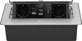Priza incorporabila in blat Multi Soft GTV, 2 prize Schuko, USB A + C, HDMI, RJ45, aluminiu, 240 x 120 mm Aluminiu Plastic, Aluminiu, L:240 mm; l:120