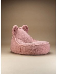 Fotoliu puf pentru copii roz cu tapițerie din țesătură bouclé Bear – Wigiwama