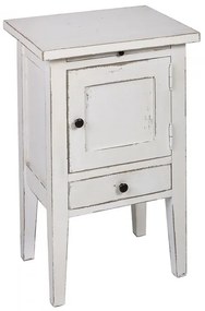Noptiera alba, din lemn de pin, cu sertar, aspect vintage, Persienne
