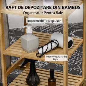 HOMCOM Coș de Rufe din Bambus cu Masă de Călcat și Suport de Călcat, Coș de Rufe cu Raft cu 3 Niveluri, 113x34x82 cm, Gri