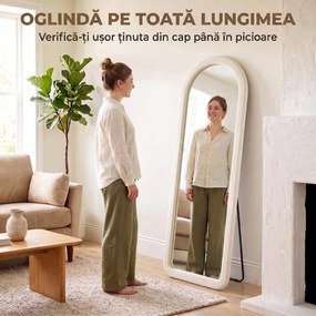 HOMCOM Oglindă  de Podea 160x60 cm, cu Arcadă, Ramă din Flanelă, Alb Crem | Aosom Romania