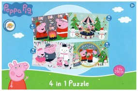 Puzzle pentru copii 4 in 1 PEPPA PIG cu om de zapada, 19x29 cm