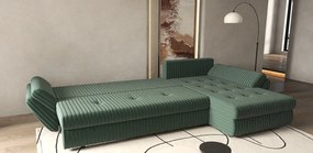 Colțar extensibil dumonde cu ladă de depozitare si sezut confortabil din spuma high-density, Loana XL Ambience Verde 335x185 cm