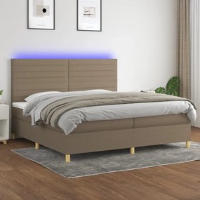 vidaXL Pat cu arcuri, saltea și LED, gri taupe, 200x200 cm, textil