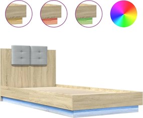 vidaXL Cadru de pat cu tăblie și LED, stejar sonoma, 100x200 cm
