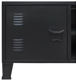 Comoda TV din metal, stil industrial, 120 x 35 x 48 cm, negru