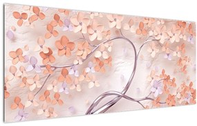 Tablou florilor de pom din coral - abstract (120x50 cm)