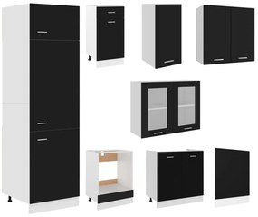 Set dulapuri de bucatarie, 8 piese, negru, PAL Negru, 1