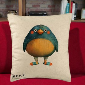 Perna Decorativa Pasare Teal cu Sosete Dunghi, 40x40 cm, Bej, Husa Detasabila, Perna Inclusa, BEKZ®