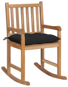 vidaXL Scaun balansoar cu pernă neagră, lemn masiv de tec