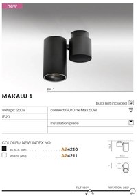 Spot modern directionabil aplicat tavan/plafon MAKALU 1 GU10 negru
