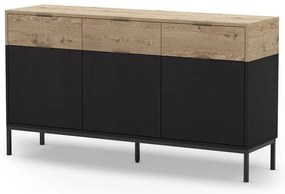 Comodă neagră/în culoare naturală joasă cu aspect de lemn de stejar 150x80 cm Marion – Marckeric