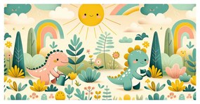 Tablou prieteni dinozauri într-o grădină colorată