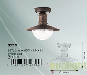 Plafoniera exterior cu protectie IP44, finisaj auriu antic, diametru 24cm, Oslo 8736 RX