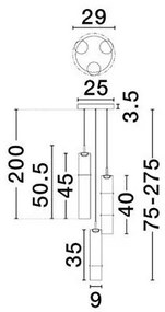 Lustra moderna cu 3 pendule LED, Metal, Sticla, Cognac, SANO