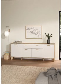 Comodă albă-în culoare naturală cu aspect de lemn de stejar 196x73x39 cm Ikast – Tvilum