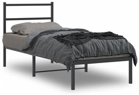 355355 vidaXL Cadru de pat metalic cu tăblie, negru, 75x190 cm