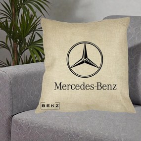 Perna Personalizata cu emblema Mercedes-Benz, 40x40 cm, Crem, Husa Detasabila, Perna Inclusa, BEKZ®