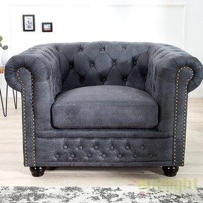 Fotoliu clasic stil englezesc Chesterfield gri antic A-37389 VC