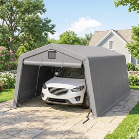 Outsunny Garaj Portabil, Carport Rezistent, Cort tip Garaj cu Copertină și 2 Ferestre de Ventilație și Ușă, 6.2x3.3x2.4 m, Gri | Aosom Romania