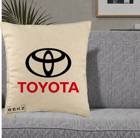 Perna Personalizata cu emblema Toyota, 40x40 cm, Bej, Husa Detasabila, Perna Inclusa, BEKZ®