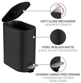 Coș de gunoi negru mat cu pedală din oțel 5 l Collungo – Wenko