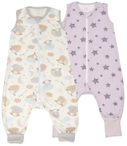 Set 2 saci dormit copii cu picioare de vara 6-18 luni Kidizi Galaxy Cloud, 0.5 tog, mansete transformabile in soseta
