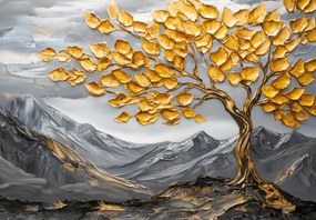 Fototapet - Copac cu frunze aurii (147x102 cm)