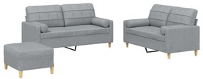 3201298 vidaXL Set de canapele cu perne, 3 piese, gri deschis, textil