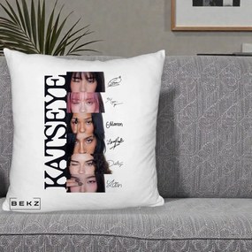 Perna Personalizata K-pop KATSEYE Semnaturi Membre Foto, 40x40 cm, Alb Pufos, Husa Detasabila, Perna Inclusa, BEKZ®