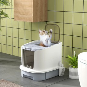 PawHut Litieră Închisă pentru Pisici cu 2 Uși și Tavă Detașabilă, 40,5x52,5x42,5 cm, Gri | Aosom Romania