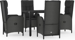 vidaXL Set mobilier de grădină cu perne, 5 piese, negru, poliratan