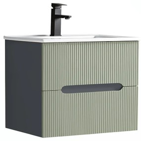 Trent 60 dulap de baie inferior cu chiuvetă ceramică (2 sertare) gri antracit-verde-oliv