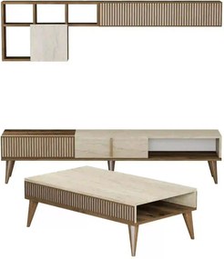 Mobilier living MILAN, efect de piatra travertin/nuc, PAL melaminat, 3