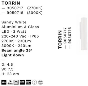Aplica exterior cu iluminat jos LED 2700K IP65 TORRIN alb