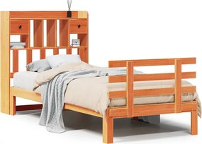 vidaXL Pat cu bibliotecă fără saltea, maro, 100x200 cm, lemn masiv pin