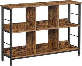 Biblioteca, raft cu 6 unitati de depozitare, din lemn, 33x120x80 cm, maro rustic