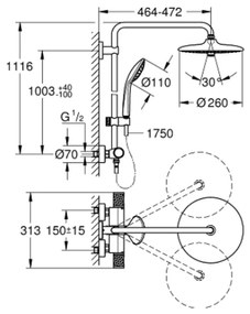 Coloana de dus crom cu baterie termostatata Grohe Euphoria System 260 II