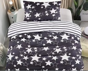 2x lenjerie de pat microplush STARS gri + cearșaf microplush SOFT 180x200 cm alb