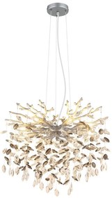 Lustra suspendata metal argintiu mat, cristale de sticla QUEENA