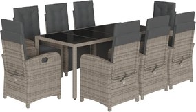 vidaXL Set mobilier grădină cu perne, 9 piese, gri, poliratan
